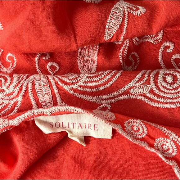 Solitaire Babydoll Boho Blouse Embroidery 3/4 Sleeve Peasant Top Coral Red Large - Picture 4 of 4